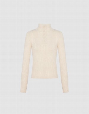 Beige Women's Urban Revivo Button Half Placket Knitted Cardigan | OJU8445YQ