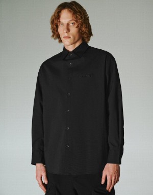 Black Men's Urban Revivo Button Up Oversized Shirts | LKZ6121FX