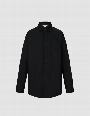 Black Men's Urban Revivo Button Up Oversized Shirts | QHE7432XK