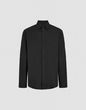 Black Men's Urban Revivo Button Up Straight Shirts | DOL2959SP