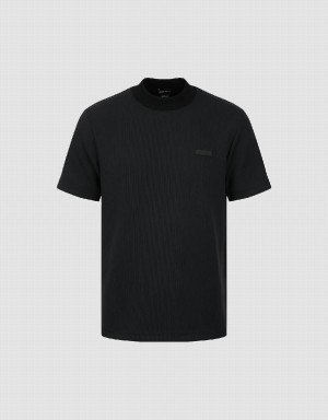 Black Men's Urban Revivo Crew Neck Straight T Shirts | RZI283TN