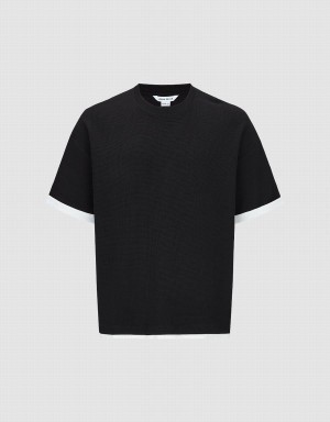 Black Men's Urban Revivo Crew Neck Straight T Shirts | CSR1423MI