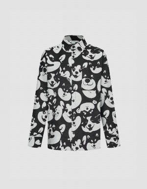 Black Men's Urban Revivo Dog Printed Oversized Shirts | UYR49100FQ