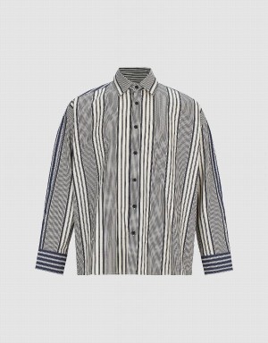 Black Men's Urban Revivo Dolman Sleeve Striped Loose Shirts | NFF8497AJ