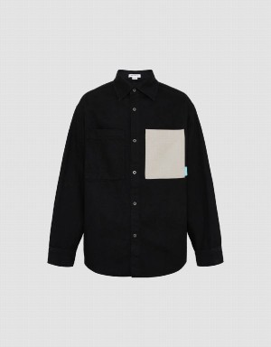 Black Men's Urban Revivo Oversized Denim Shirts | ZZD2938OC