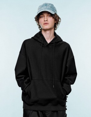 Black Men's Urban Revivo Oversized Hooded Sweatshirts | FZB6263EH