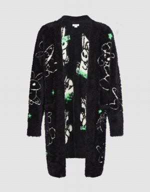 Black Men's Urban Revivo Printed Knitted Cardigan | BJD3823SK