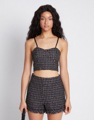 Black Multicolor Women's Urban Revivo Tweed Cami Tank Top | CSV2547BI