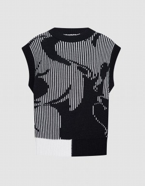 Black Women's Urban Revivo Abstract Pattern Tank Top | AHR6650EB