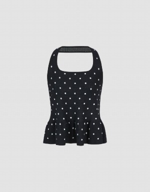 Black Women's Urban Revivo Halter Neck Polka Dot Knitted Top Cardigan | NEH749AF