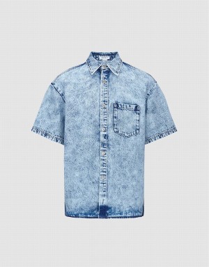 Blue Men's Urban Revivo Loose Denim Shirts | XVD7495GD