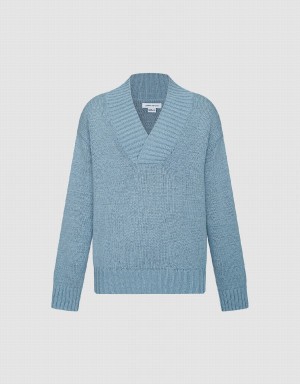 Blue Men's Urban Revivo V-Neck Knitted Cardigan | PXJ8617XS