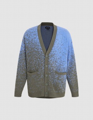 Blue Multicolor Men's Urban Revivo Printed V-Neck Knitted Cardigan | JTI2717ML