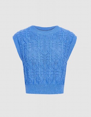 Blue Women's Urban Revivo Cable Knit Tank Top | UVS1745FV