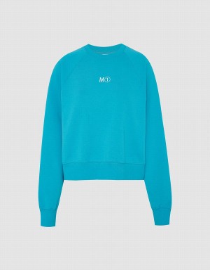 Blue Women's Urban Revivo Crew Neck Loose Sweatshirts | TGK4276DH