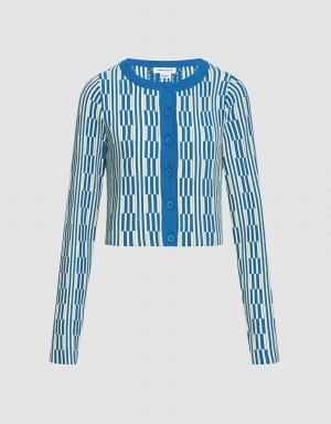 Blue Women's Urban Revivo Geo Pattern Button Up Cardigan | UHZ1812SH