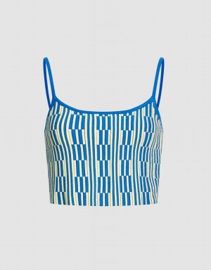 Blue Women's Urban Revivo Geo Pattern Knitted Cami Tank Top | OFN532BB