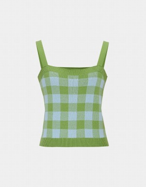 Blue Women's Urban Revivo Plaid Knitted Cami Checkered Tank Top | CTG5095ZN