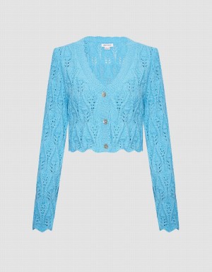 Blue Women's Urban Revivo Pointelle Button Up Cardigan | ZSN595YU