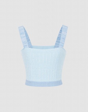 Blue Women's Urban Revivo Ribbed Knit Cami Tank Top | DRO953EO