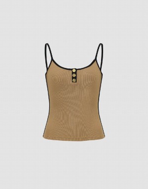 Brown Women's Urban Revivo U Neck Skinny Tank Top | ASC1842FT