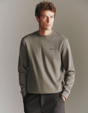 Dark Grey Men's Urban Revivo Crew Neck Straight Sweatshirts | PSH1471QM