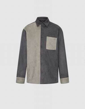 Dark Grey Men's Urban Revivo Two Toned Button Up Shirts | DOC659YH