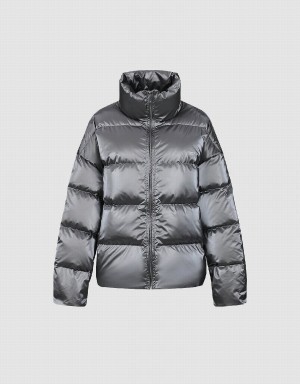 Dark Grey Women's Urban Revivo Stand Collar Puffer Jacket | MQD5187MJ