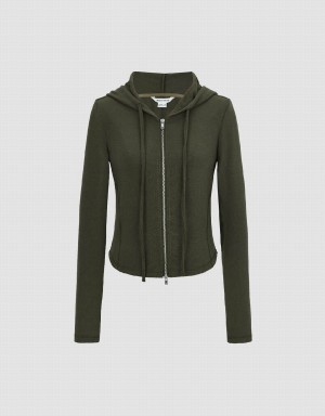 Dark Grey Women's Urban Revivo Zipper Front Skinny Hooded Jackets | FOV5085GL