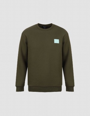 Green Men's Urban Revivo Crew Neck Straight Sweatshirts | DBM358RH