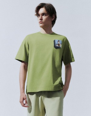 Green Men's Urban Revivo Drop Shoulder Sleeve T Shirts | VOV1373VX