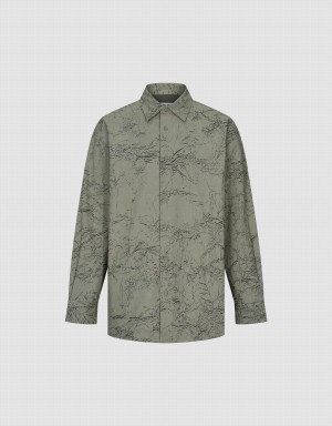 Green Men's Urban Revivo Printed Straight Oversized Shirts | NVJ3078DW