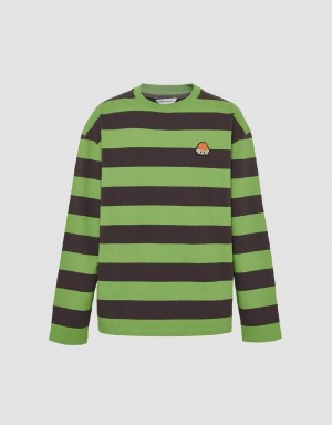 Green Men's Urban Revivo Striped Crew Neck Knitted T Shirts | BIY1160GE