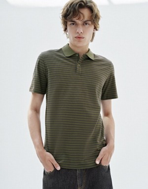 Green Men's Urban Revivo Striped T Shirts | JML763UT