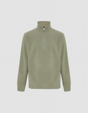 Green Men's Urban Revivo Zip Half Placket Knitted Sweatshirts | AYF3211HV