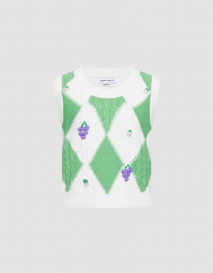 Green White Women's Urban Revivo Argyle Tank Top | ICL4952QZ