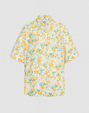 Green Women's Urban Revivo Allover Print Short Sleeve Shirts | BCW4586CW