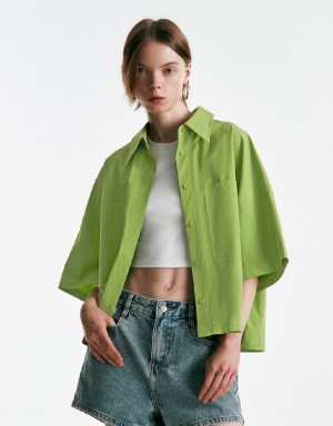 Green Women's Urban Revivo Button Up A-Line Shirts | GIE2733BI