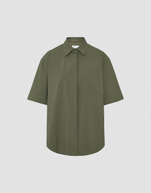 Green Women's Urban Revivo Button Up Loose Shirts | UPE9227OT