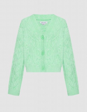 Green Women's Urban Revivo Cable Knit V Neck Button Up Cardigan | XDP3510WI