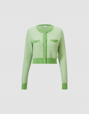 Green Women's Urban Revivo Contrast Trim Cropped Cardigan | NWS4339FQ