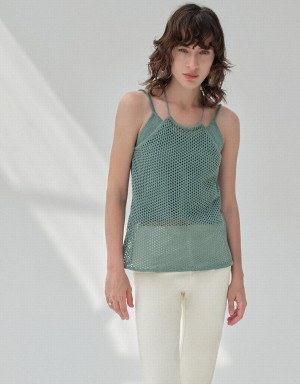 Green Women's Urban Revivo Crochet Kntted Cami Top Cardigan | SVT7534PZ