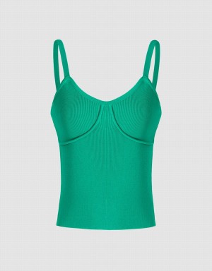 Green Women's Urban Revivo Knitted Cami Top Tank Top | ITF1611FM