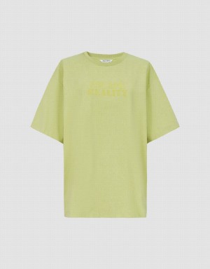 Green Women's Urban Revivo Letter Printed Crew Neck Loose T Shirts | VZT979TK