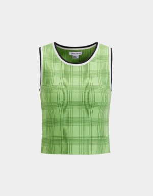 Green Women's Urban Revivo Plaid Jacquard Knitted Tank Top | NWV1060FV