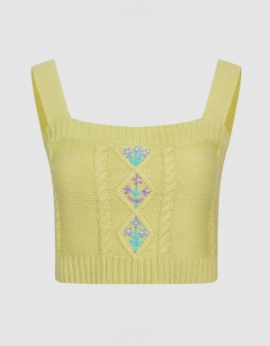 Green Women's Urban Revivo Square Neck Knitted Sleeveless Tank Top | NPG90100DI