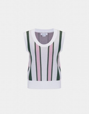 Green Women's Urban Revivo Striped Knitted Tank Top | SAY9939ZV