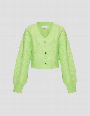 Green Women's Urban Revivo V-Neck Knit Cardigan | IQR7995MT