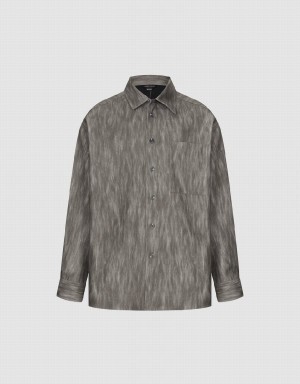 Grey Men's Urban Revivo Button Up Printed Shirts | KBC3744LW