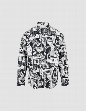 Grey Men's Urban Revivo Comic Printed Loose Shirts | PDI8522LV